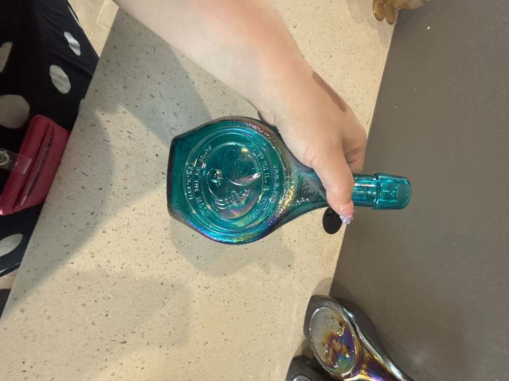 Vintage 1971 Wheaton Glass Apollo 14 Fore on the Moon Iridescent Aqua Bottle